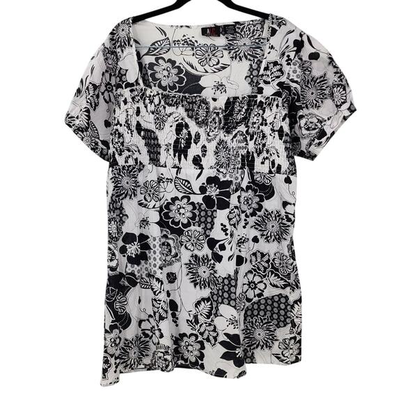 ALC Black and White Floral Short Sleeve Top Womens Size Extra Large L - Picture 1 of 4